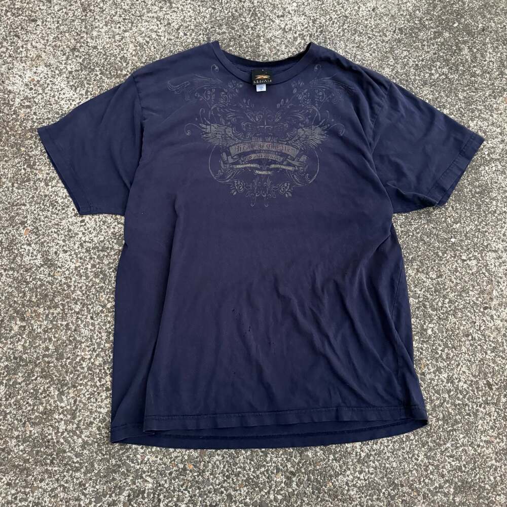 Prairie Mountain Graphic Navy Blue Y2K Style T-Shirt
